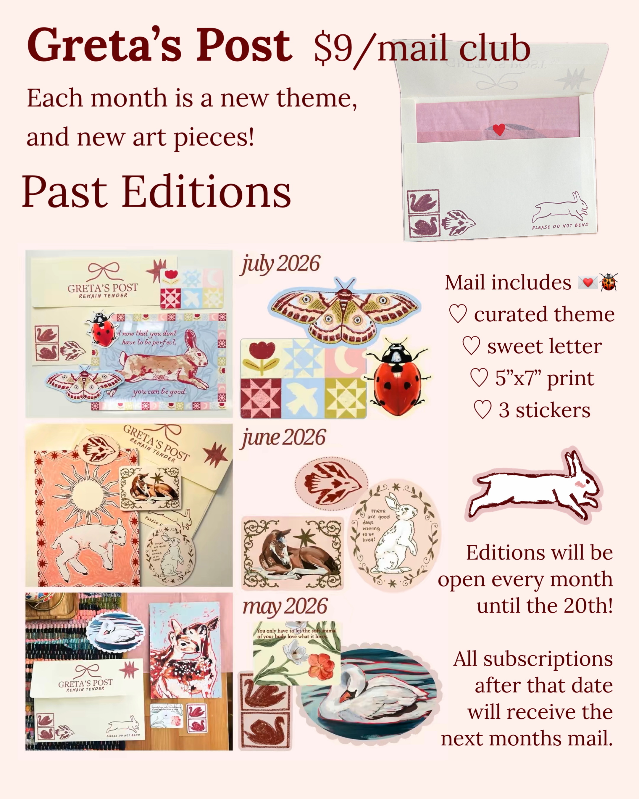 Greta's Post Snail Mail Club - Past Editions and Included Art
